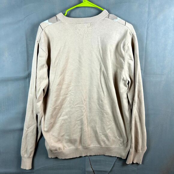 Banana Republic Sweater Mens Large Beige Blue Diamond Pattern V-Neck Long Sleeve - Picture 4 of 6